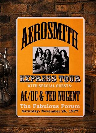 Металлическая винтажная табличка рок-концерт aerosmith и ac/dc 14х20 см