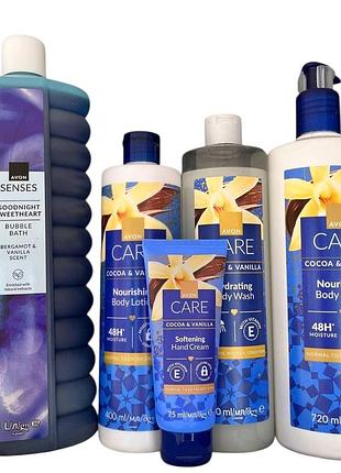 Жіночий набір avon 4в1 солодкі сни догляд за тілом піна 1000 мл гель 500 мл лосьйони 400/720 мл крем для рук 75 мл