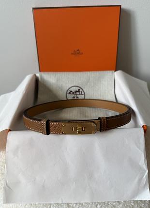 Жіночий рижий коричневий золотий шкіряний ремінь hermea kelly 18