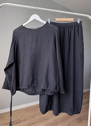 Блуза лляна, жіноча лляна сорочка, синя лляна блуза, s/xl, zelante