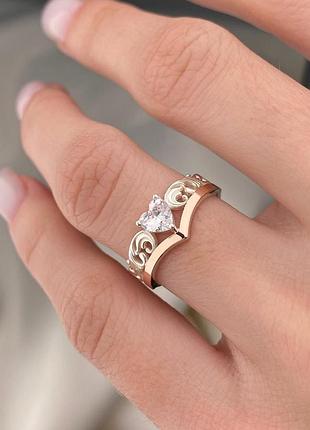 Серебряное кольцо с золотом и фианитами