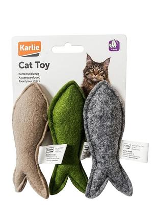 Игрушка для котов karlie cat toy рыбки с кошачьей мятой, набор 3 шт, плюш, интерактивная.