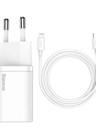 Сетевое зарядное устройство baseus super si 1c 20w with simple wisdom дата-кабель type-c/ip 1m, цвет белый