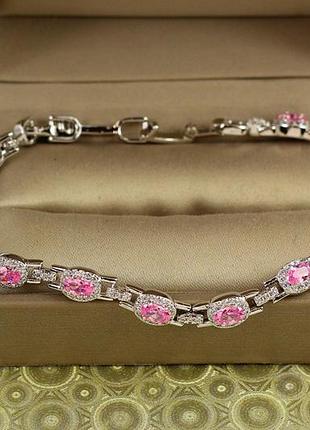 Браслет xuping jewelry мозаїка з рожевими каменями сріблястий