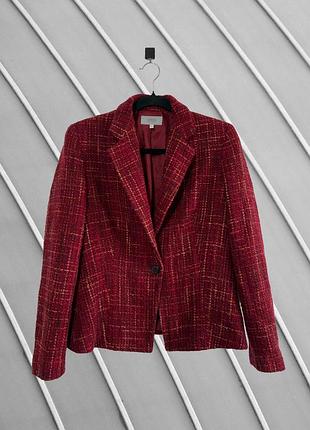 Твідовий піджак m&s оригінал l xl бордовий / вовняний піджак marks & spencer / жіночий блейзер твід