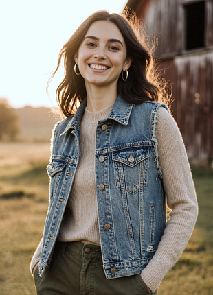 Джинсовая жилетка с потертостями и необработанными рукавами h&amp;m denim размер м