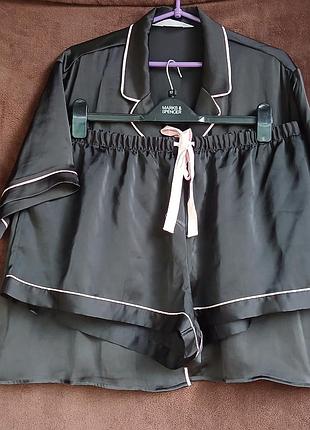 Костюм женский, черный, домашний с шортами атлас,  xl, eur 46-48 , батл