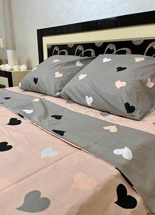 Полуторный комплект постельного белья принт сердце бязь голд 150x220 см