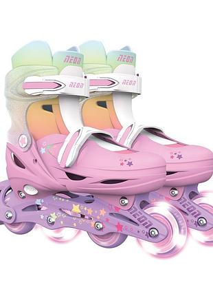 Роликовые коньки neon inline, размер 30-33 радуга