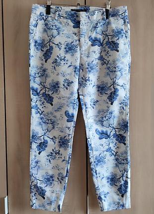 Классные хлопковые брюки zara в цветочный принт