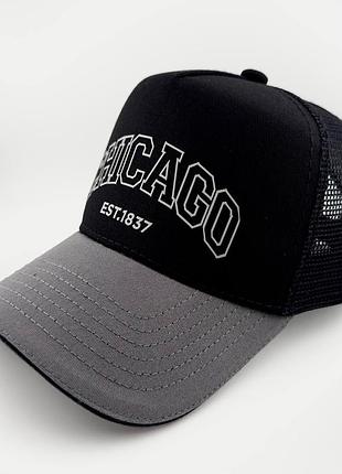 Бейсболка тракер chicago с сеткой, черная с серым, катон, ручная работа (украина), s, m, l/xl l/xl (59-60)