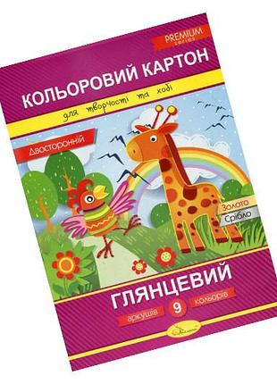 Набір кольорового двостор. картону а4 преміум 9 аркушів 300 г/м2 кдк-а4-9