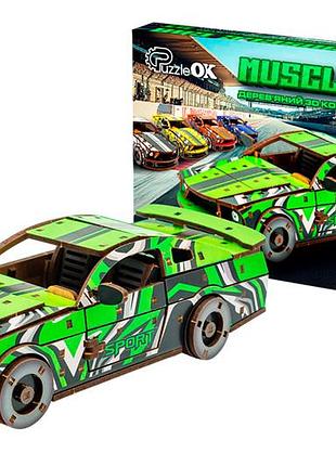 Дерев'яний 3d конструктор muscle car gt (зелена) puz-00946 puzzleok