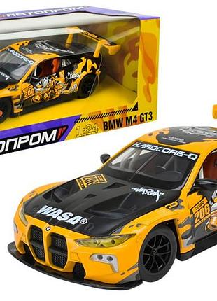 Машина металлическая автопром 68296a(y)1:24 bmw m4 gt3, батар,свет, звук, откр.двери, кор. 26.5x13.5x1см