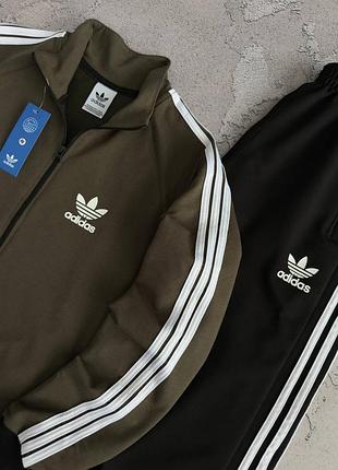 Спортивний костюм adidas жіночий чорний з хакі олімпійка та штани