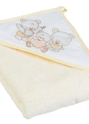 Полотенце для купания с капюшоном "мишка" р.80x80, 100% хлопок (бежевый) ms-014 80x80-119 tega