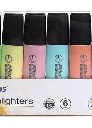 Набір текстовиділювачів, пастельні "a+plus" hy254403, 6 кольорів