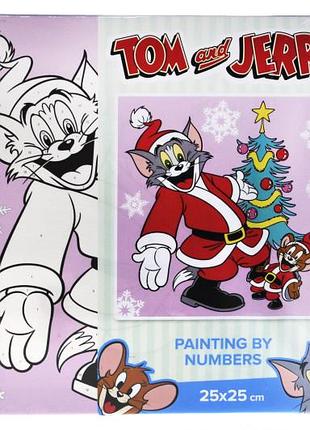 Набор для росписи по номерам 25x25 см kho6858 "tom and jerry: возле елки" ideyka