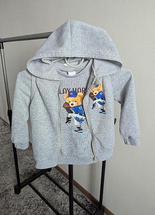 Ведмедик тедді teddy трендовий сірий світшот комплект жилетка безрукавка сірий 4-5