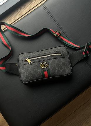 Сумка гуччи gg belt bag with zip pocket grey