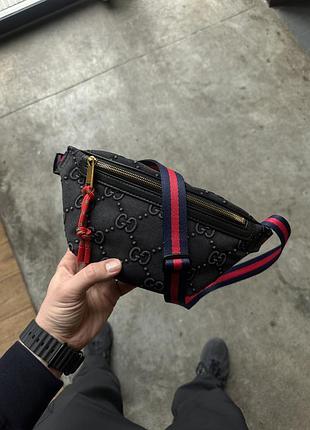 Бананка гуччи gg denim belt bag black