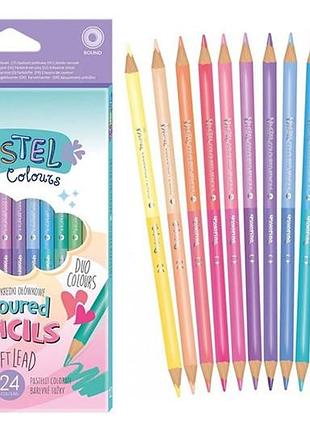 Олівці кольорові круглі двосторонні 12 шт х 24 кол. pastel colorino
