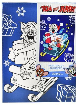 Набор для росписи по номерам 30x40 см kho6859 "tom and jerry: на санках" ideyka