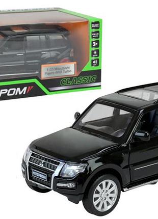 Машина автопром 68463b "mitsubishi pajero 4wd turbo", 1:33 на батарейках, свет, звук, открываются двери, багажник, капот