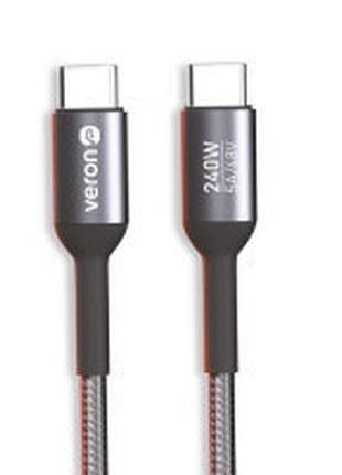 Зарядний пристрій адаптер для мобільного телефона кабель usb c to c 240w pd (1m) veron cc14 nylon cable black