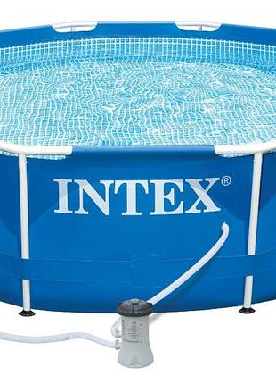 Бассейн каркасный intex metal frame pool круглый (6 + лет) с фильтром-насосом, в кор. 28202, р. 305 * 76 см.