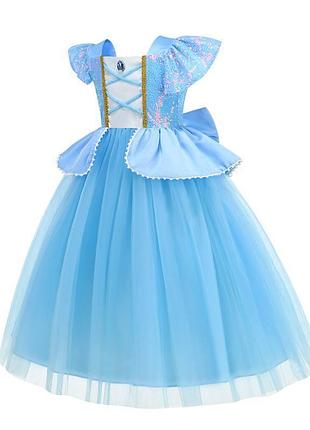 Платье золушки для девочки, голубое 140