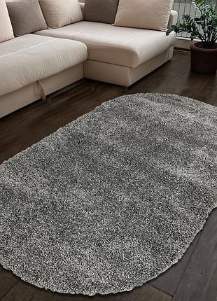 Килим овальний 1.2x1.7м сірий із високим ворсом fantasy grey 12500/16