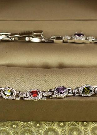 Браслет xuping jewelry мозаика с темными разноцветными камнями 19 см 6 мм серебристый love-shopping