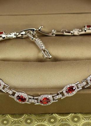 Браслет xuping jewelry мозаика с красными камнями 17 см 6 мм серебристый love-shopping