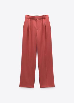 Лёгкие клубничные брюки полной длины от zara оригинал