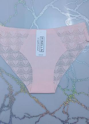 Бесшовные трусики слипы finella кружевные сердечки s/m l xl