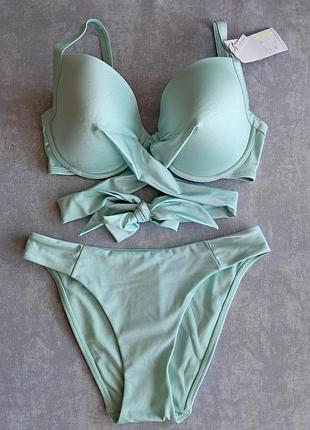 Купальник роздільний, на кісточках, тонкий поролон, 75f (34ddd/f), 80f (36ddd/f), плавки m, м'ятний колір