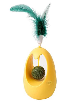Игрушка taotaopets 027714 yellow неваляшка для котов с перьями и кошачьей мятой