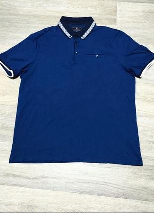 Мужская лёгкая футболка поло m&s , размер l tailored fit , синий , 100% хлопок