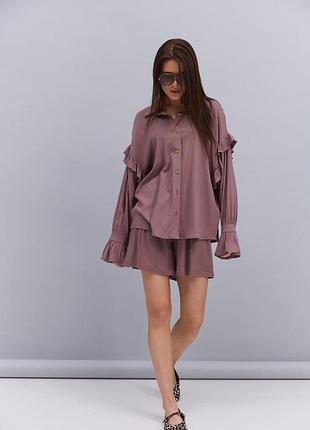 Акция легкий шоколадный костюм с блузой oversize