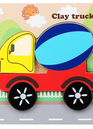 Деревянный пазл для детей бетономешалка clay truck 15×15 см развивающая игрушка строительная машина детский пазл сортер