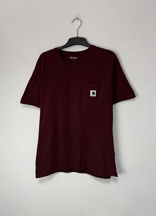 Carhartt wip pocket t-shirt original чоловіча іутболка кархарт бордовому кольорі оригінал