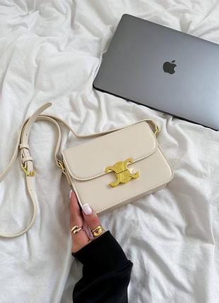 Сумка женская премиум celine teen triomphe bag in shiny calfskin milk premium