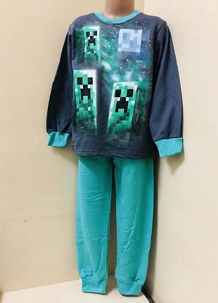 Зимова тепла підліткова піжама для хлопчика майнкрафт minecraft начіс байка 116 122 128 134 140