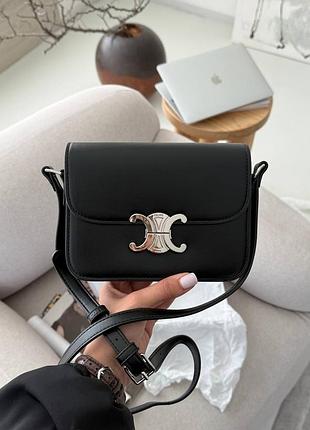 Женская сумка премиум celine teen triomphe bag black in shiny calfskin premium