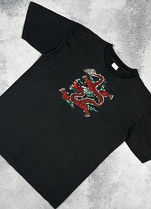 Vintage dragon вінтажна футболка з великим вишитим логотипом чорна розмір л
