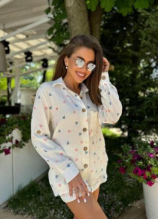 Костюм жіночий двійка муслін у серця 💝💝💝💝💝