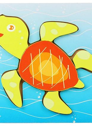Деревянный пазл для детей черепаха 15×15 см развивающая игрушка сортер детский деревянный пазл морских животных для малышей