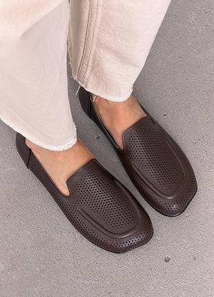 Женские лоферы barefoot анатомические коричневые / шоколадного цвета с перфорацией натуральная кожа, балетки 11882