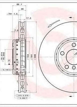 09c40513 brembo, диск тормозной передний, bmw 5 6 7